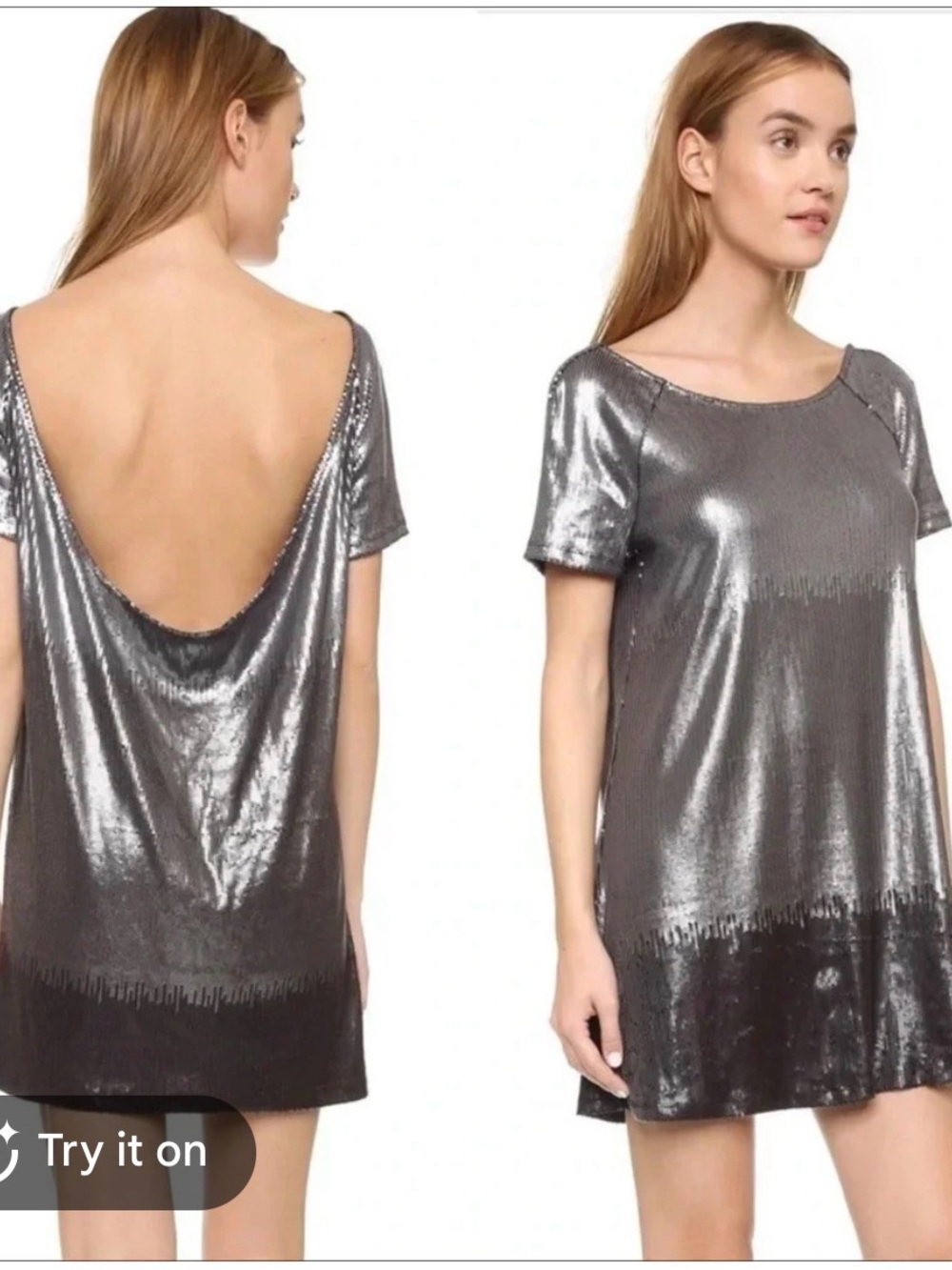 Free People Silver Metallic Short Scoop-Back Dress